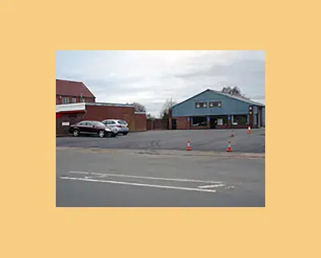 The forecourt area after removal of the single-storey building