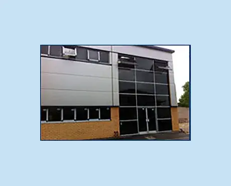 The entrance/offices being completed